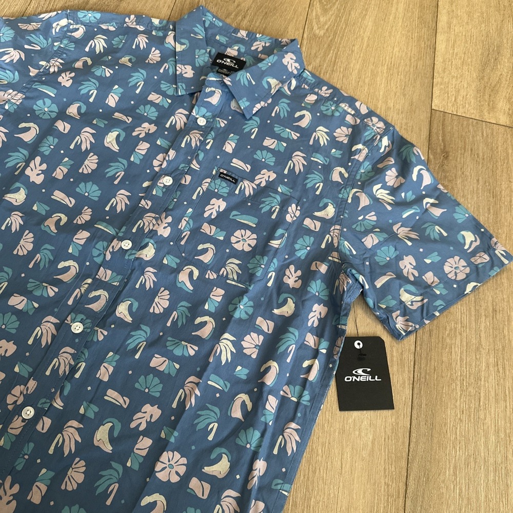 O'Neill Men's SS Button Shirt Beachside Tropical Blue Size Medium NEW‎